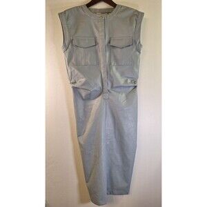 JUST BELLINA Rachel Vegan Leather Sleeveless Baby Blue Midi Dress Small‎ Classic